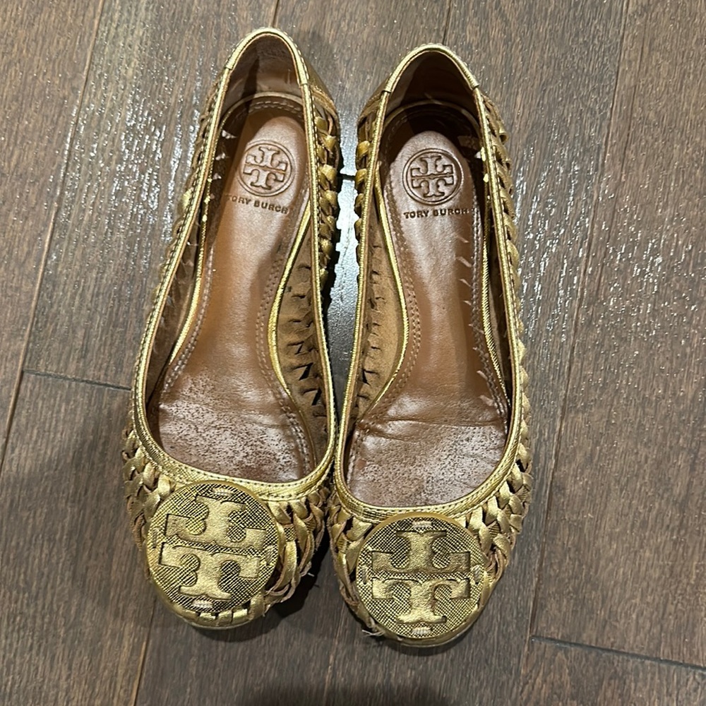 Tory Burch gold flats